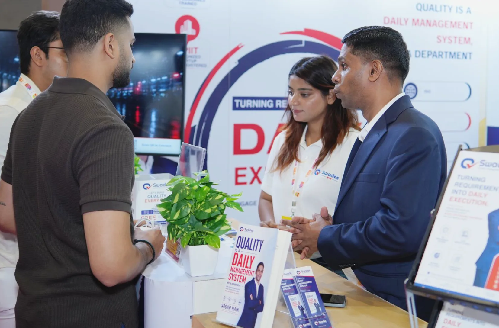 Sagar Naik at the Swades Quality Management Services stall during Bharatiya Vyapar Mahotsav 2026
